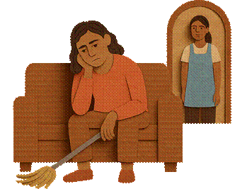 A person sitting on a couch with a broom next to a person

AI-generated content may be incorrect.